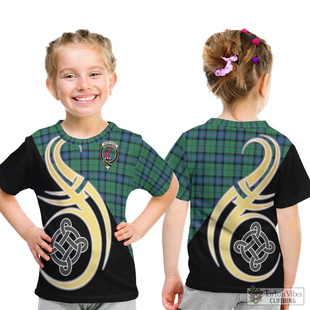 Armstrong Ancient Tartan Kid T-Shirt with Family Crest and Celtic Symbol Style - Tartan Vibes Clothing