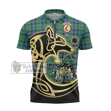 Armstrong Ancient Tartan Zipper Polo Shirt with Family Crest Celtic Wolf Style