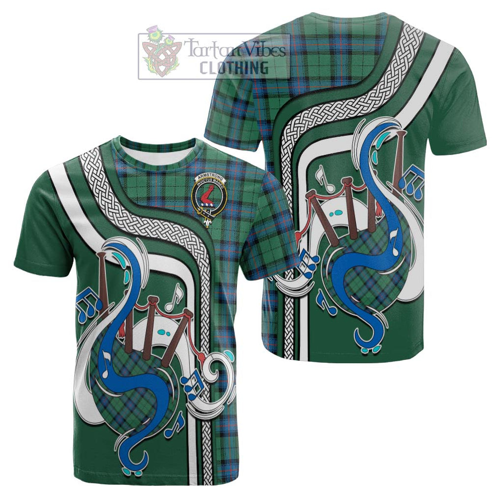 Tartan Vibes Clothing Armstrong Ancient Tartan Cotton T-shirt with Epic Bagpipe Style