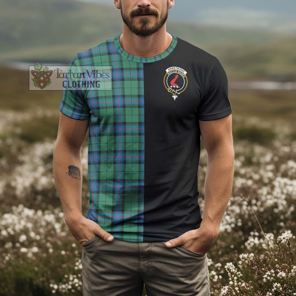 Armstrong Ancient Tartan T-Shirt with Family Crest and Half Of Me Style - Tartanvibesclothing Shop