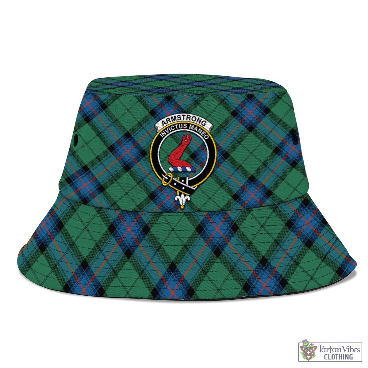 Tartan Vibes Clothing Armstrong Ancient Tartan Bucket Hat with Family Crest