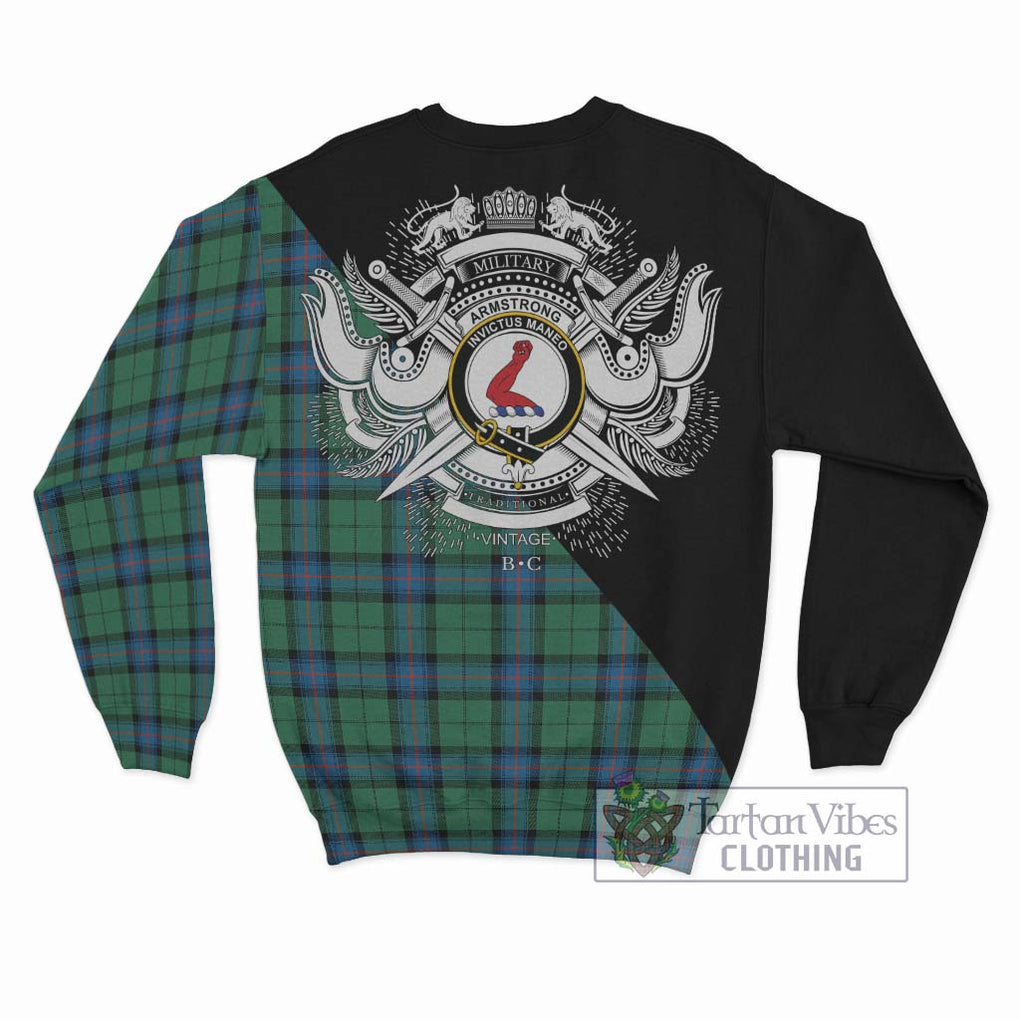 Armstrong Ancient Tartan Sweatshirt with Family Crest and Military Logo Style - Tartanvibesclothing Shop