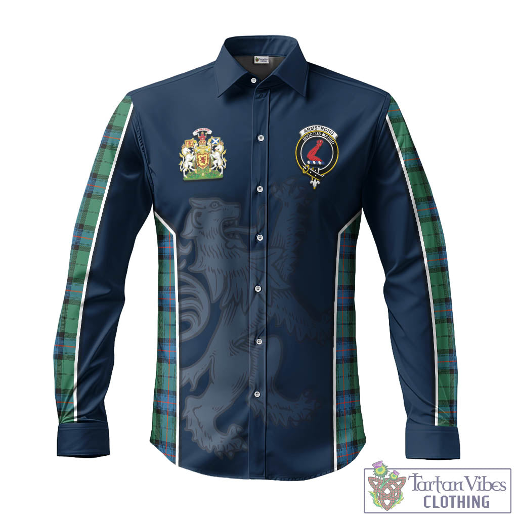 Tartan Vibes Clothing Armstrong Ancient Tartan Long Sleeve Button Up Shirt with Family Crest and Lion Rampant Vibes Sport Style