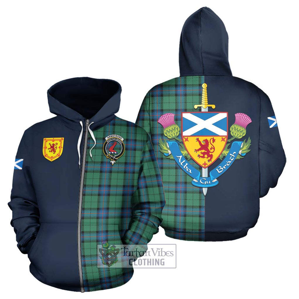 Tartan Vibes Clothing Armstrong Ancient Tartan Hoodie with Scottish Lion Royal Arm Half Style