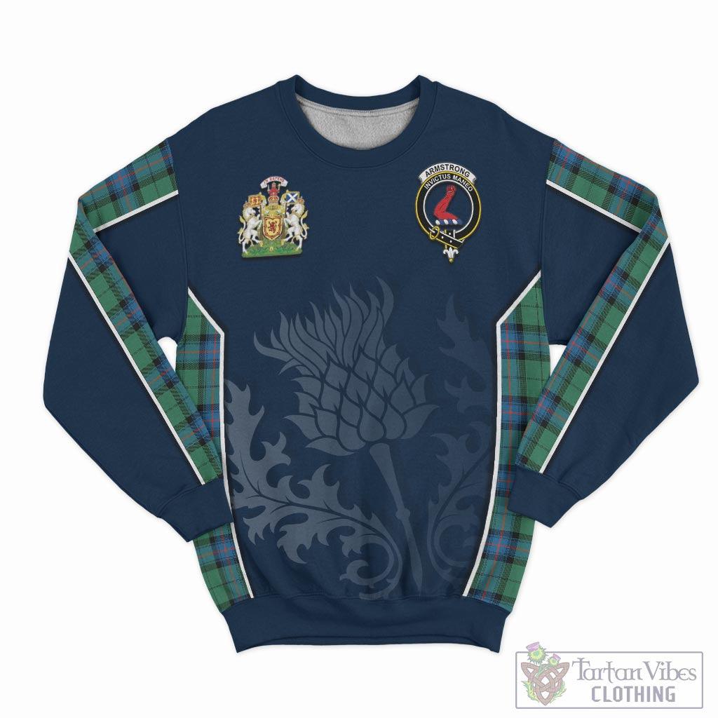 Tartan Vibes Clothing Armstrong Ancient Tartan Sweatshirt with Family Crest and Scottish Thistle Vibes Sport Style