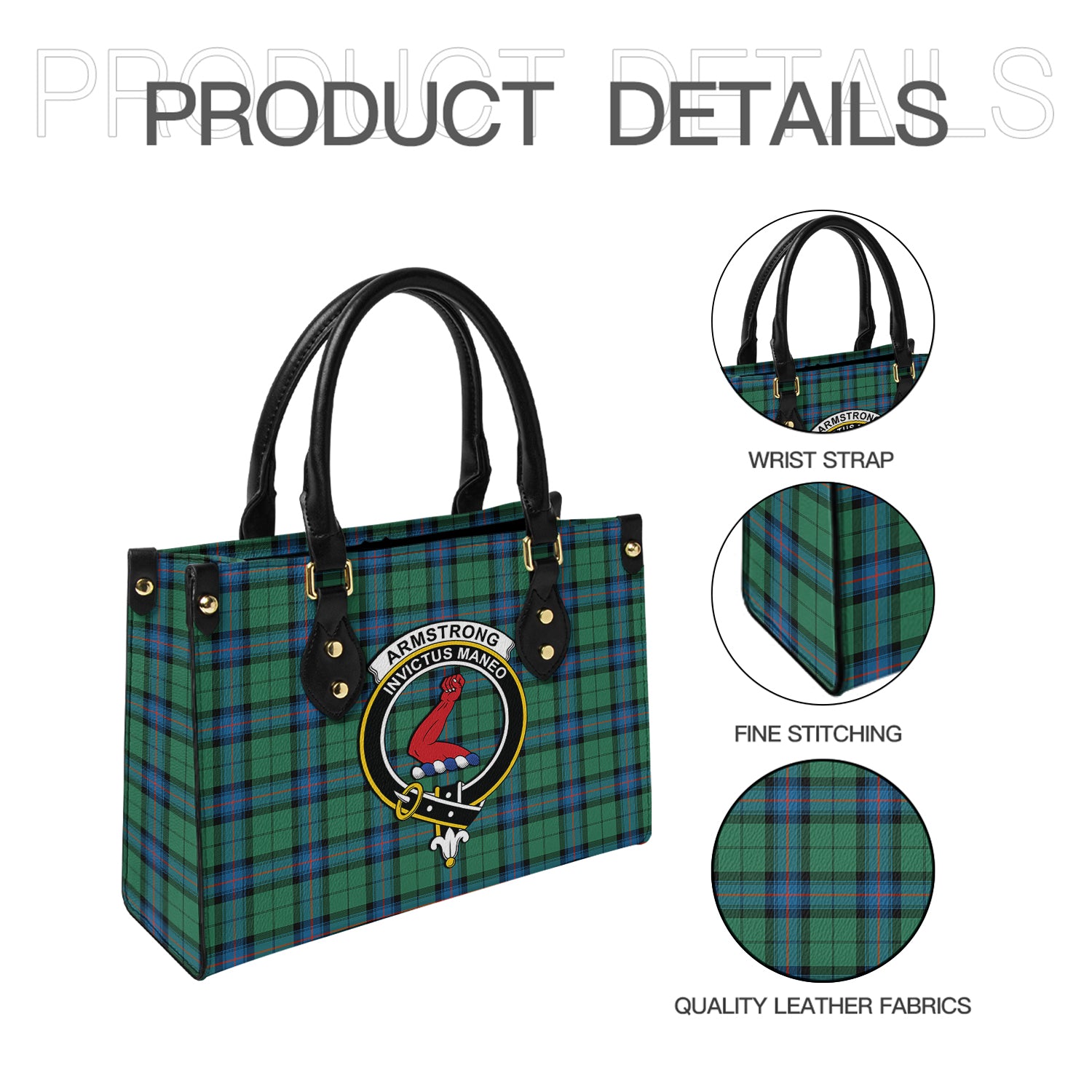 Armstrong Ancient Tartan Leather Bag with Family Crest - Tartanvibesclothing