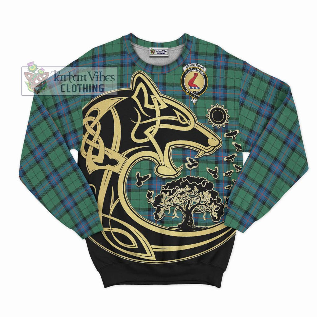 Armstrong Ancient Tartan Sweatshirt with Family Crest Celtic Wolf Style - Tartan Vibes Clothing