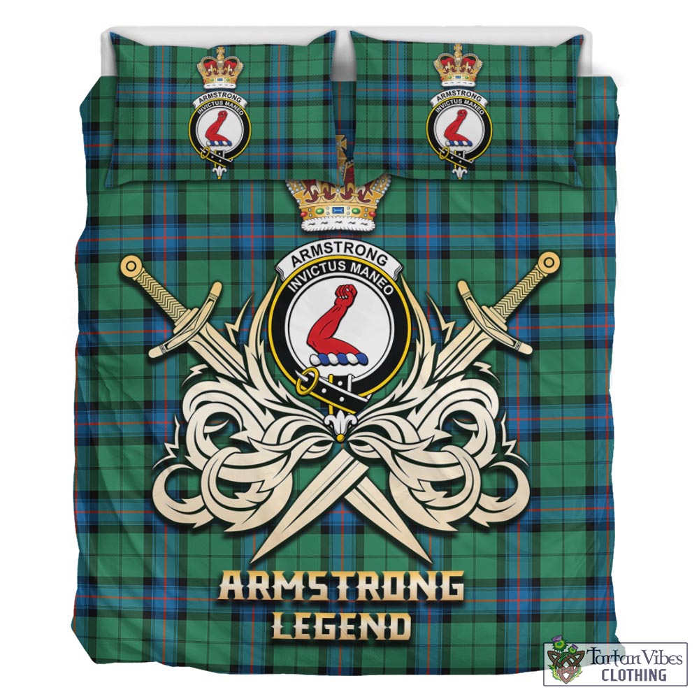 Tartan Vibes Clothing Armstrong Ancient Tartan Bedding Set with Clan Crest and the Golden Sword of Courageous Legacy