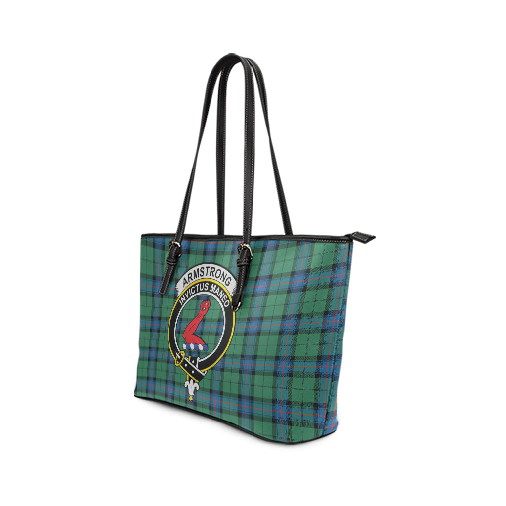 Armstrong Ancient Tartan Leather Tote Bag with Family Crest - Tartanvibesclothing