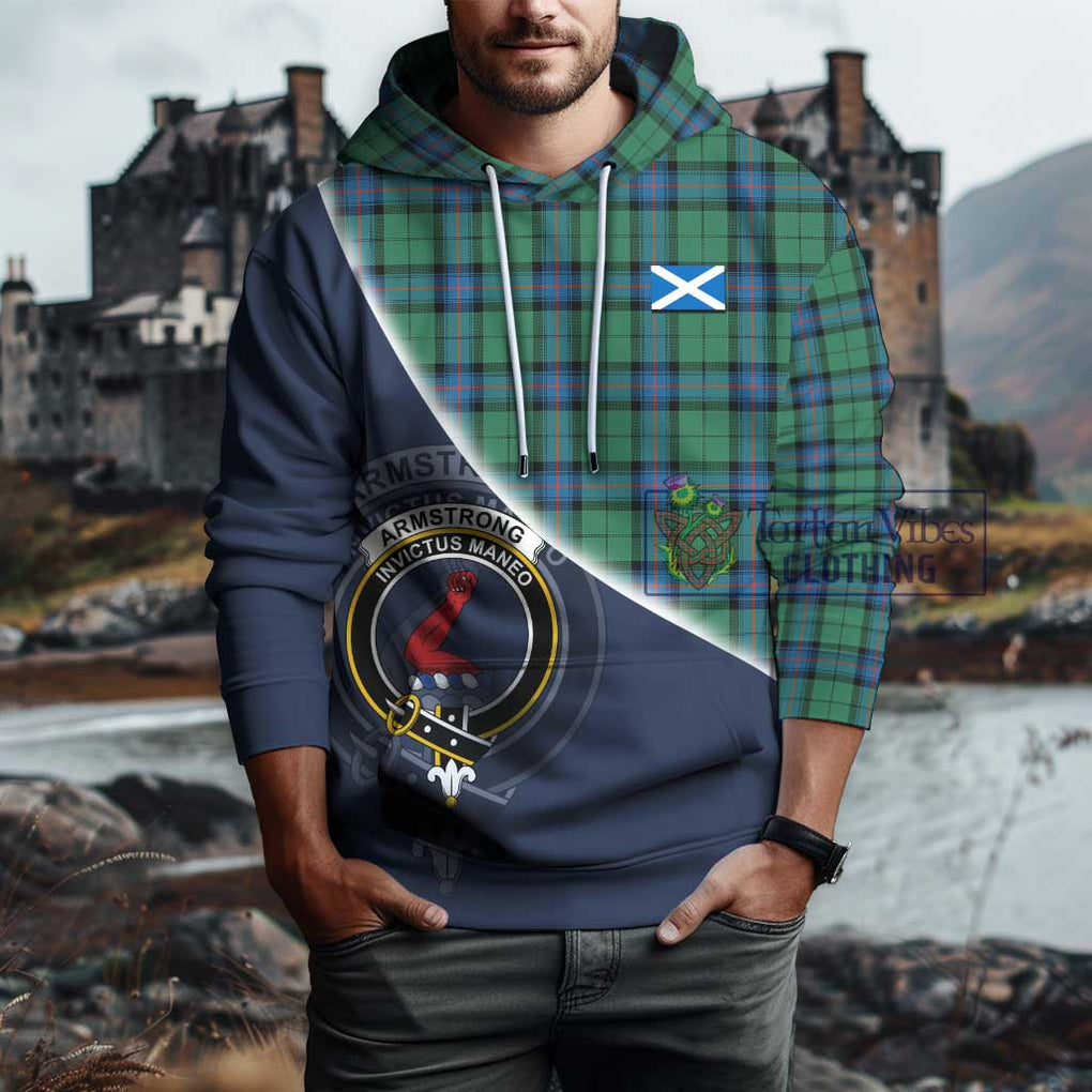 Armstrong Ancient Tartan Hoodie with Personalised National Flag and Family Crest Half Style - Tartanvibesclothing Shop