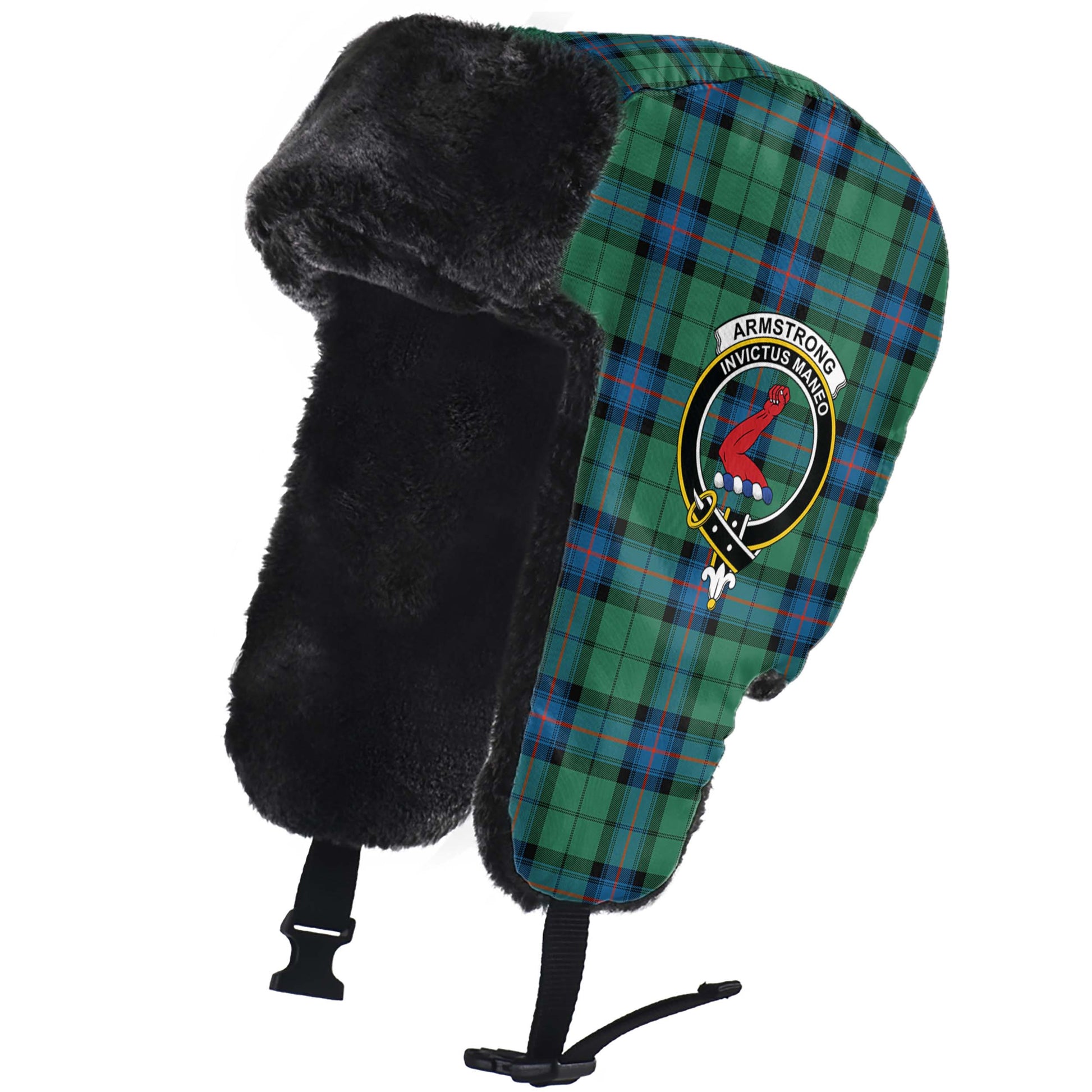 Armstrong Ancient Tartan Winter Trapper Hat with Family Crest - Tartanvibesclothing