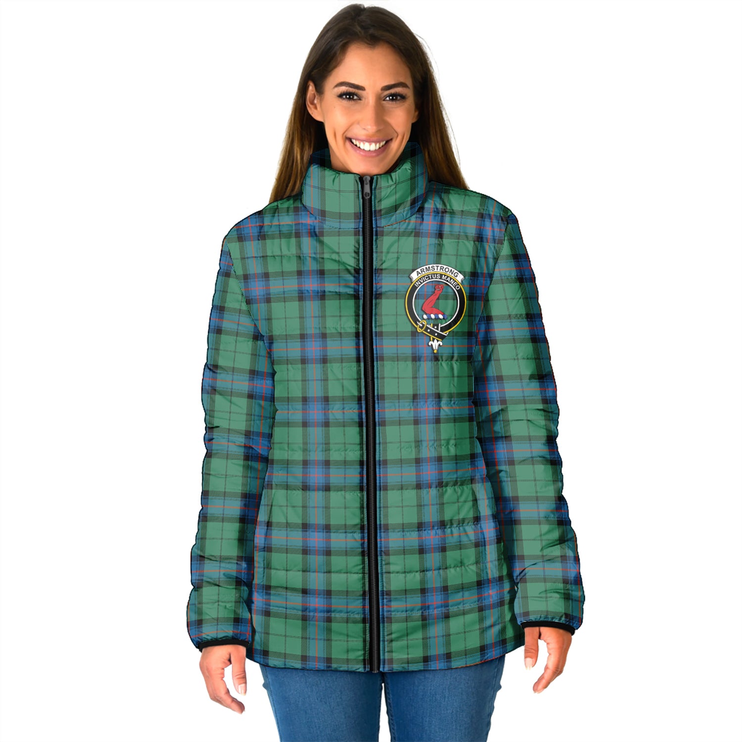 Armstrong Ancient Tartan Padded Jacket with Family Crest - Tartan Vibes Clothing