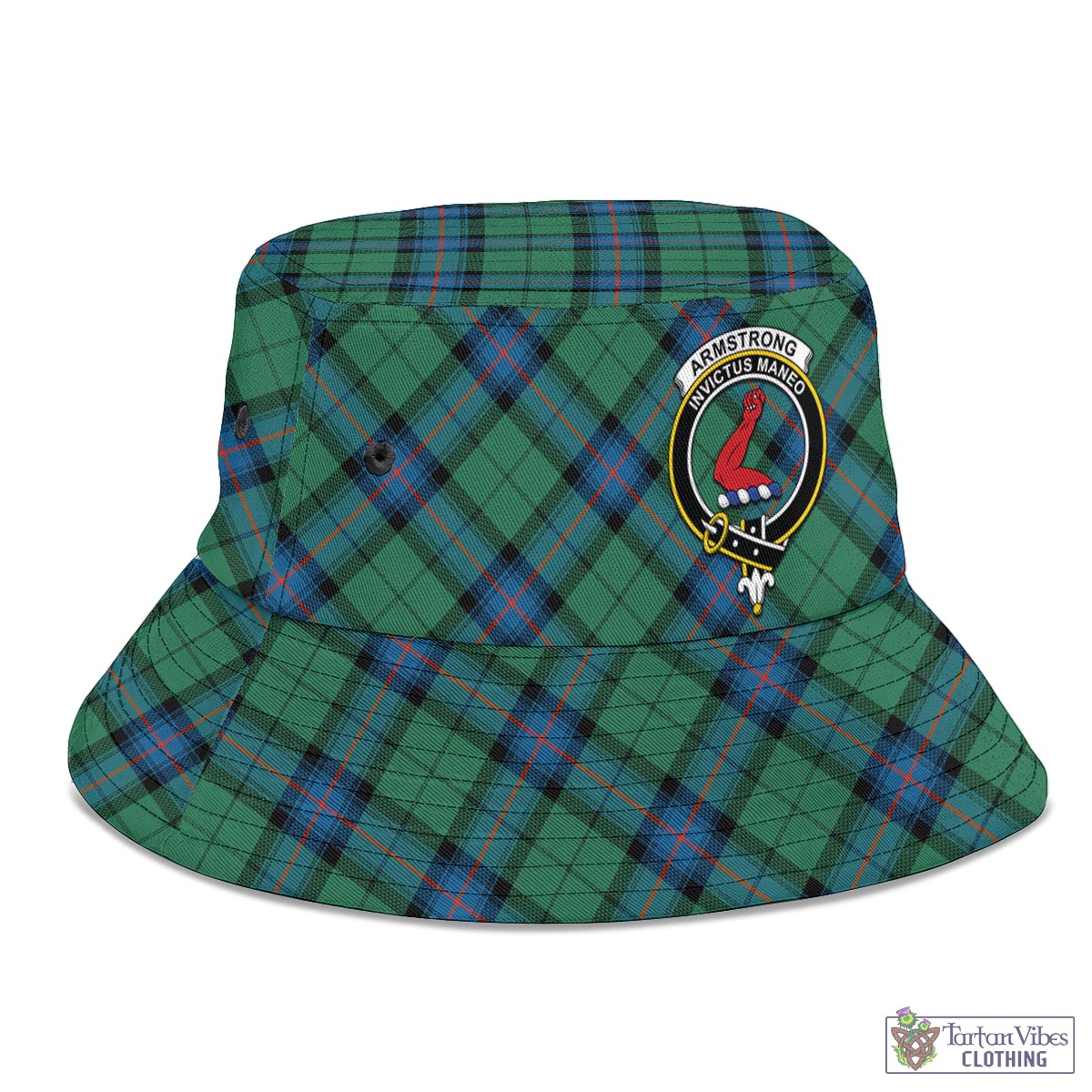 Tartan Vibes Clothing Armstrong Ancient Tartan Bucket Hat with Family Crest