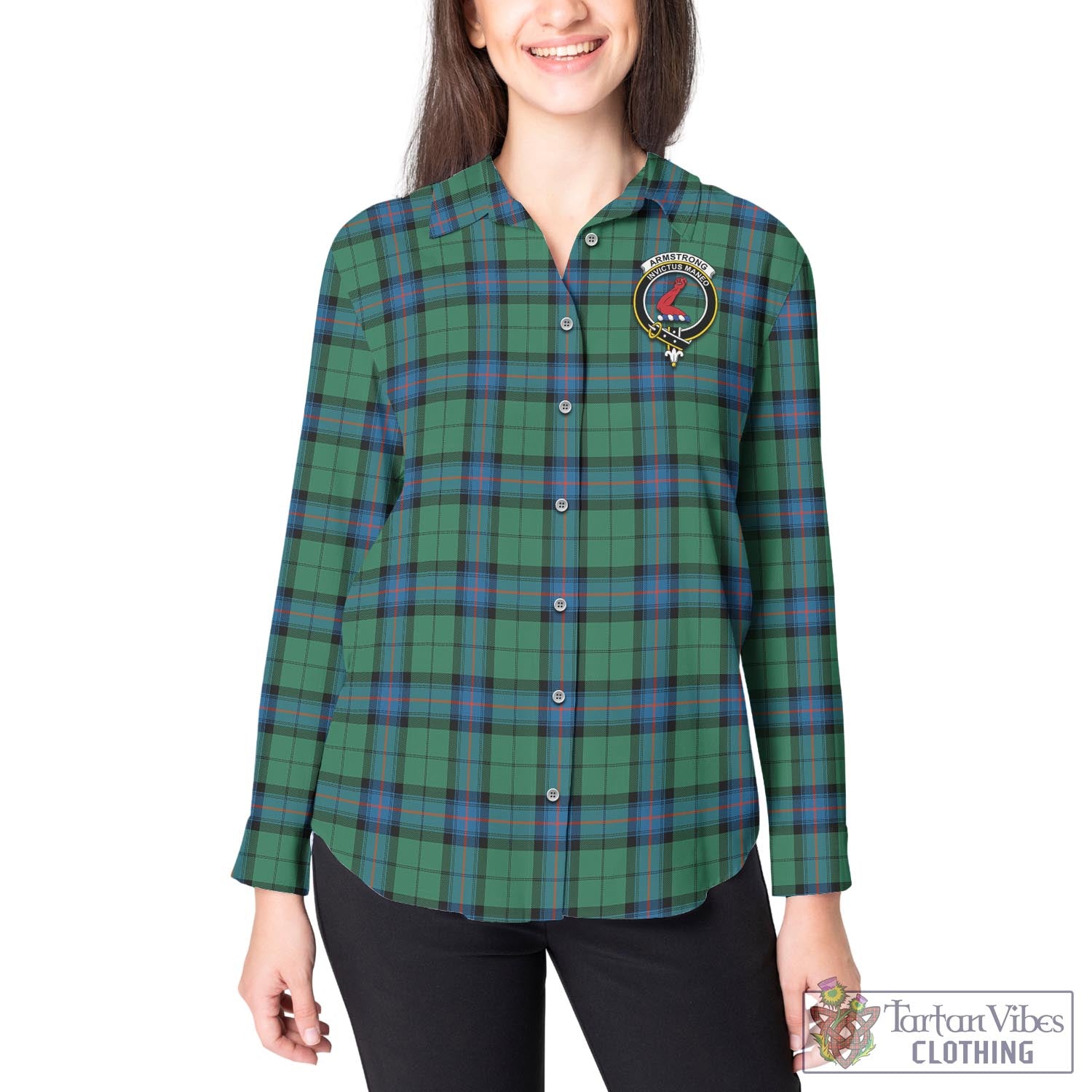 Tartan Vibes Clothing Armstrong Ancient Tartan Womens Casual Shirt with Family Crest