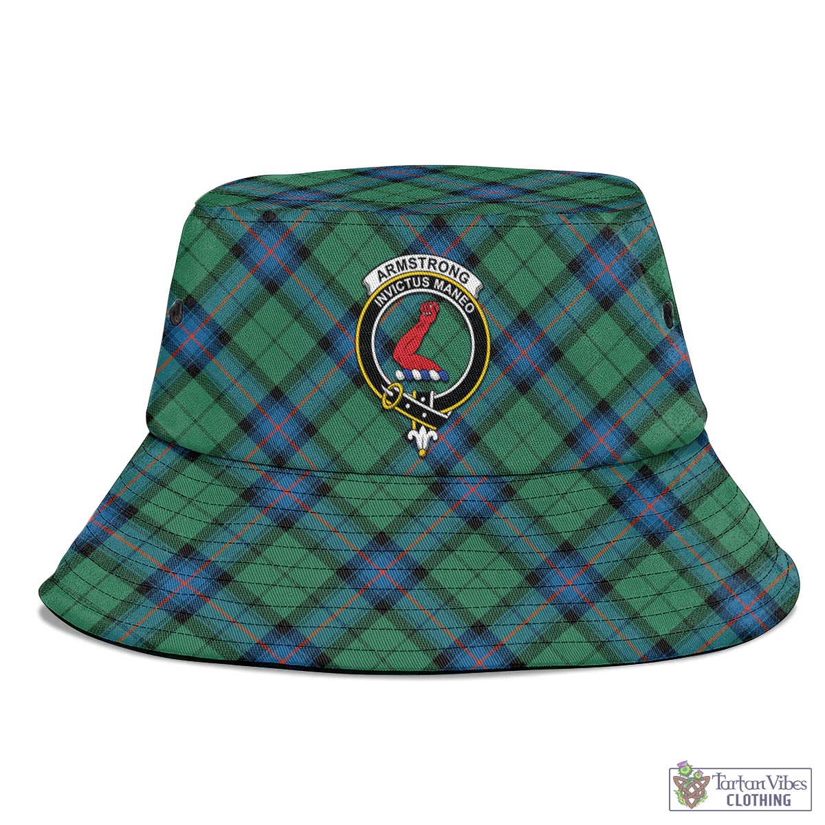 Tartan Vibes Clothing Armstrong Ancient Tartan Bucket Hat with Family Crest