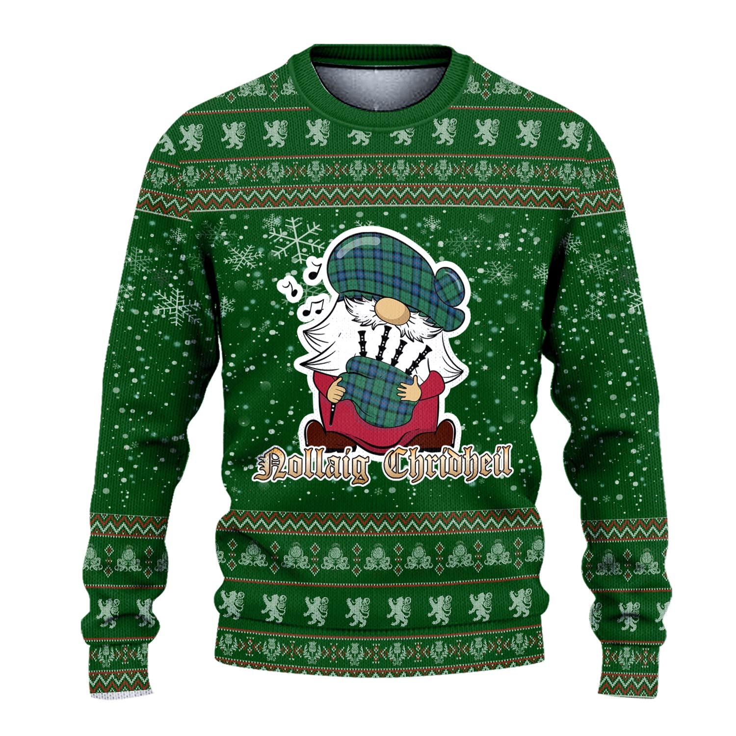 Armstrong Ancient Clan Christmas Family Knitted Sweater with Funny Gnome Playing Bagpipes - Tartanvibesclothing