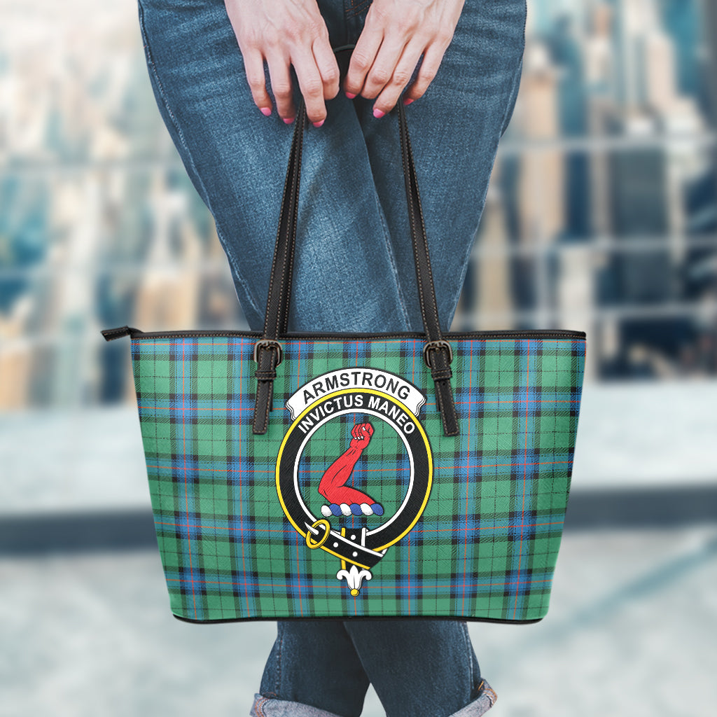 Armstrong Ancient Tartan Leather Tote Bag with Family Crest - Tartanvibesclothing