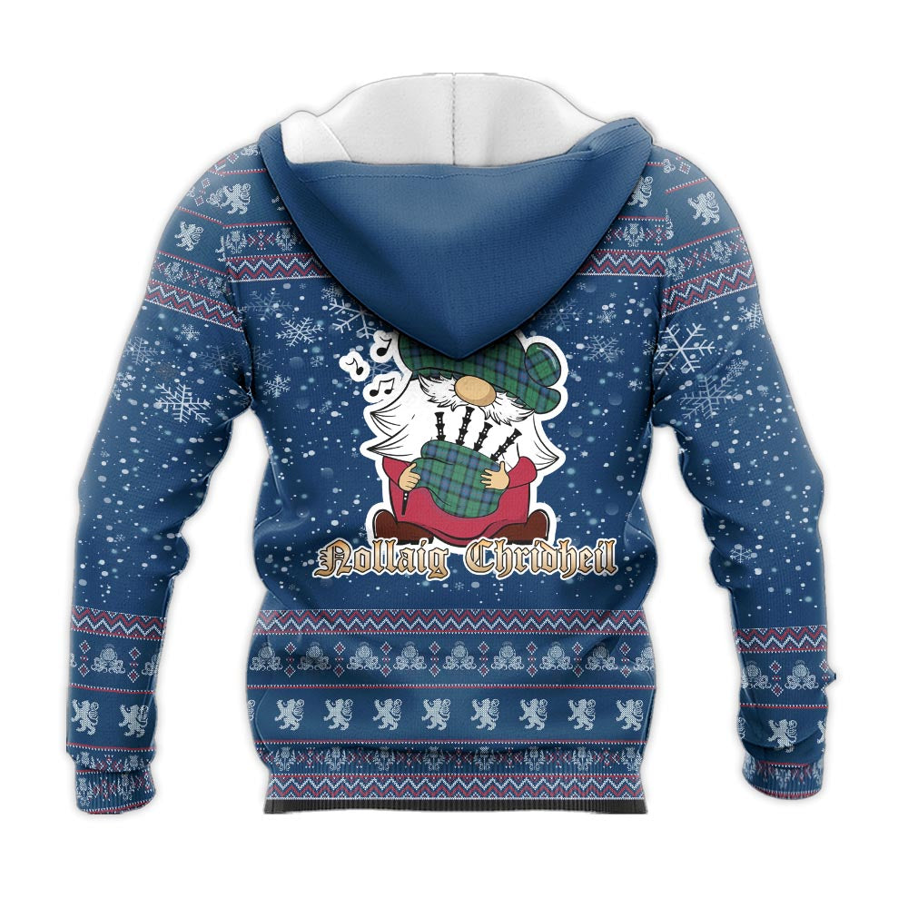 Armstrong Ancient Clan Christmas Knitted Hoodie with Funny Gnome Playing Bagpipes - Tartanvibesclothing