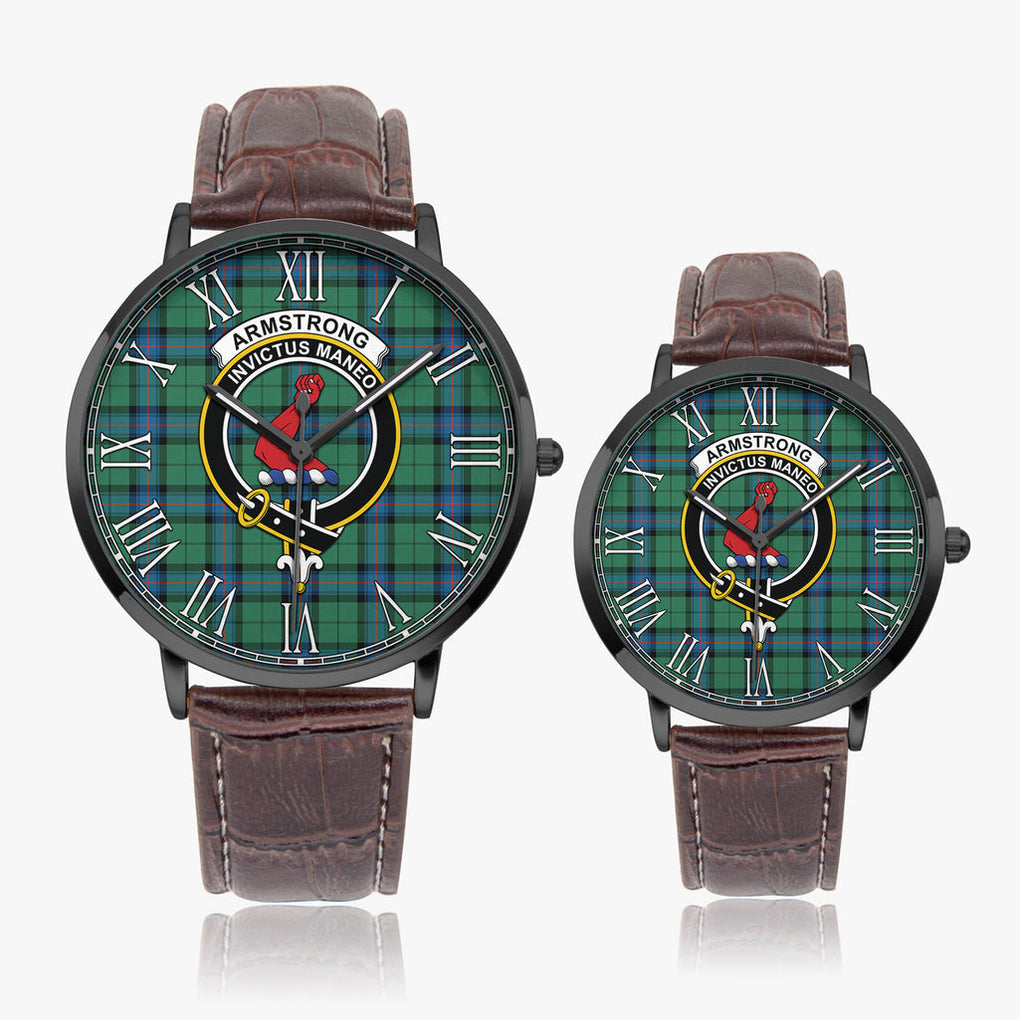 Armstrong Ancient Tartan Family Crest Leather Strap Quartz Watch - Tartanvibesclothing