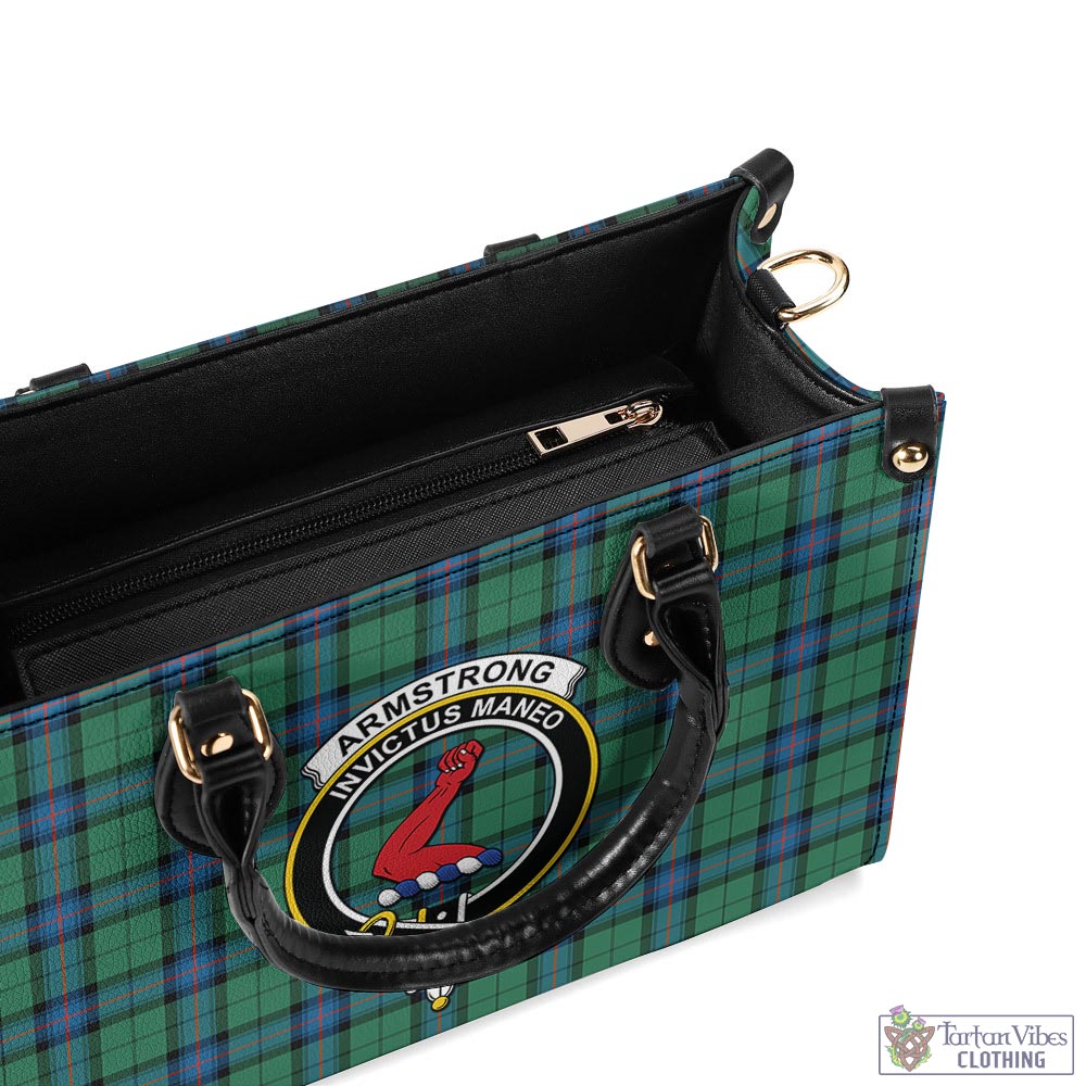 Tartan Vibes Clothing Armstrong Ancient Tartan Luxury Leather Handbags with Family Crest