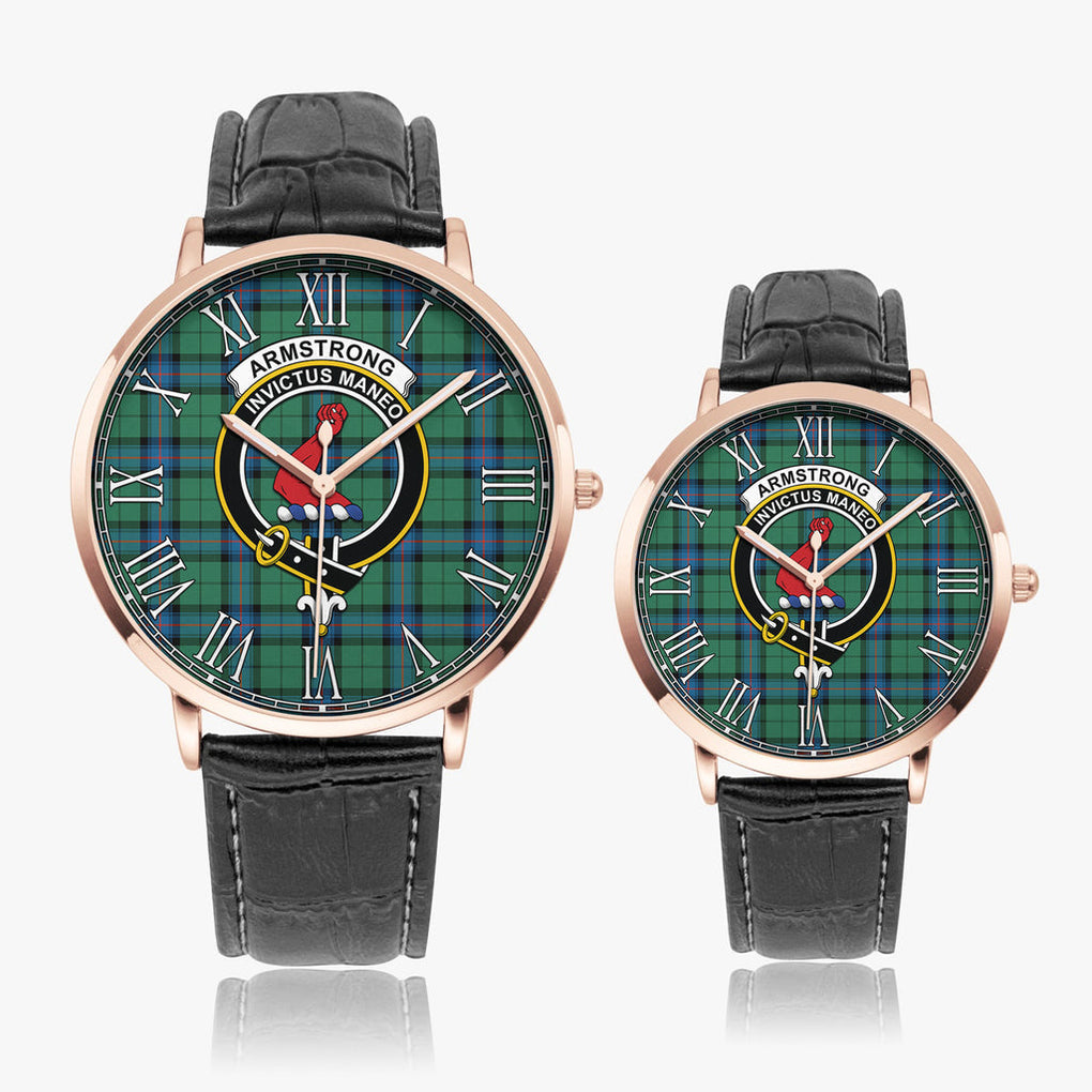 Armstrong Ancient Tartan Family Crest Leather Strap Quartz Watch - Tartanvibesclothing