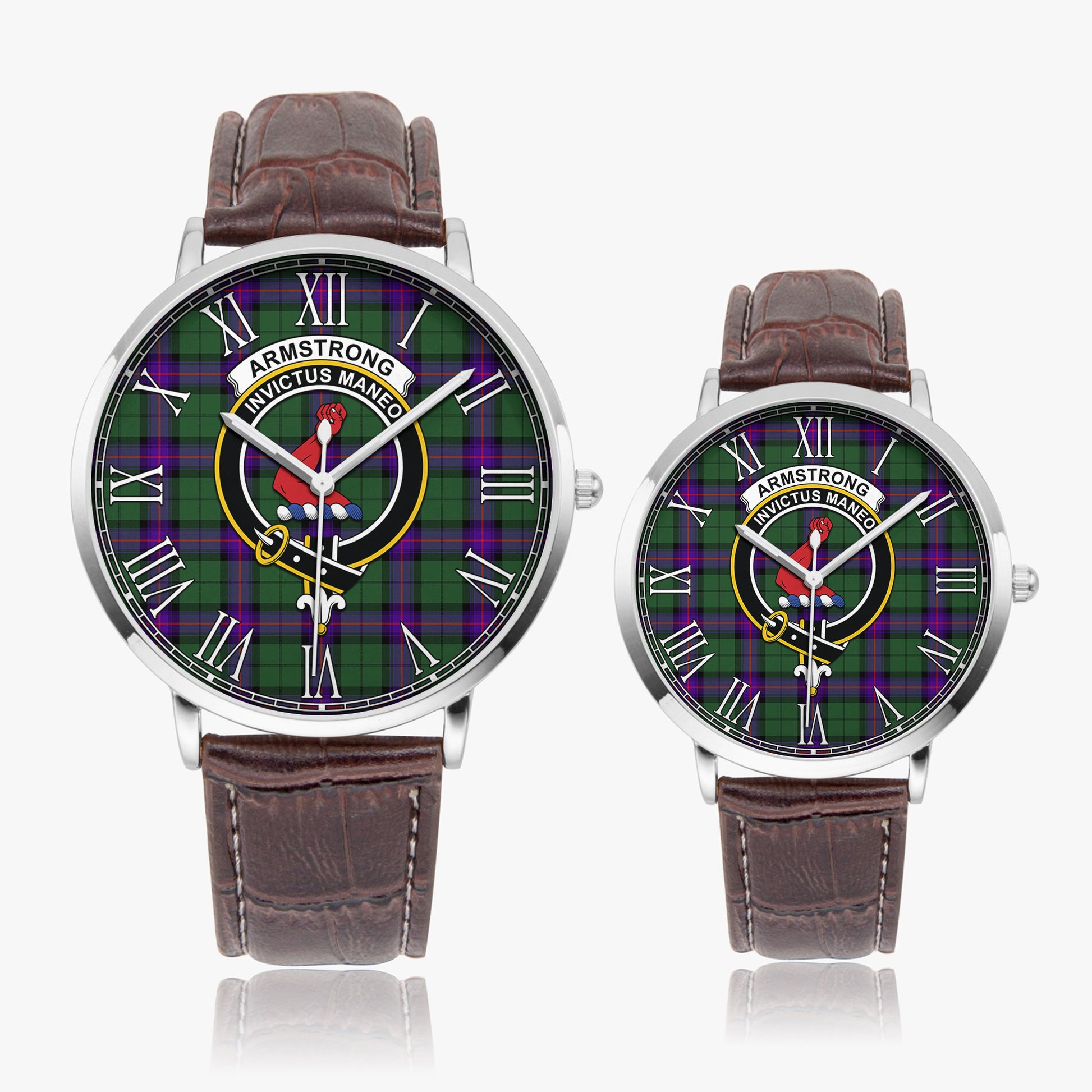 Armstrong Modern Tartan Family Crest Leather Strap Quartz Watch - Tartanvibesclothing