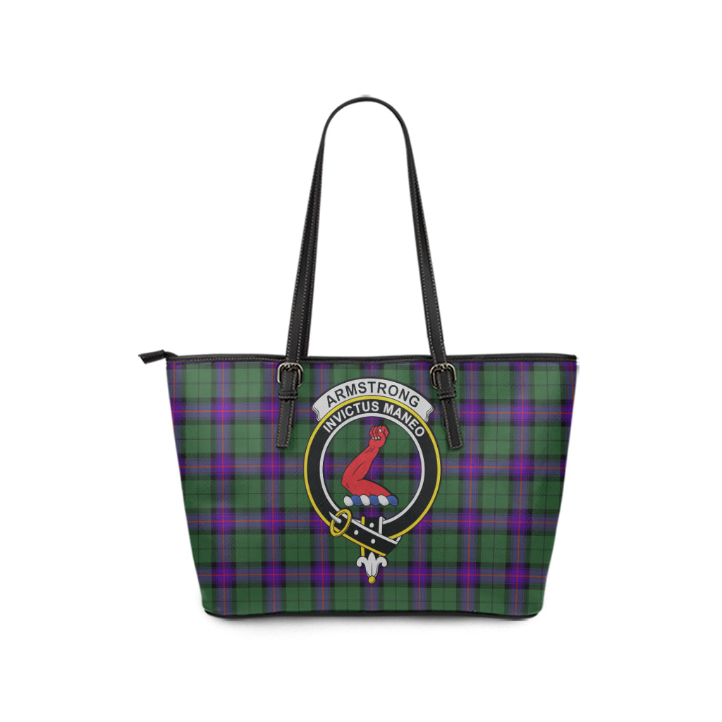 Armstrong Modern Tartan Leather Tote Bag with Family Crest - Tartanvibesclothing