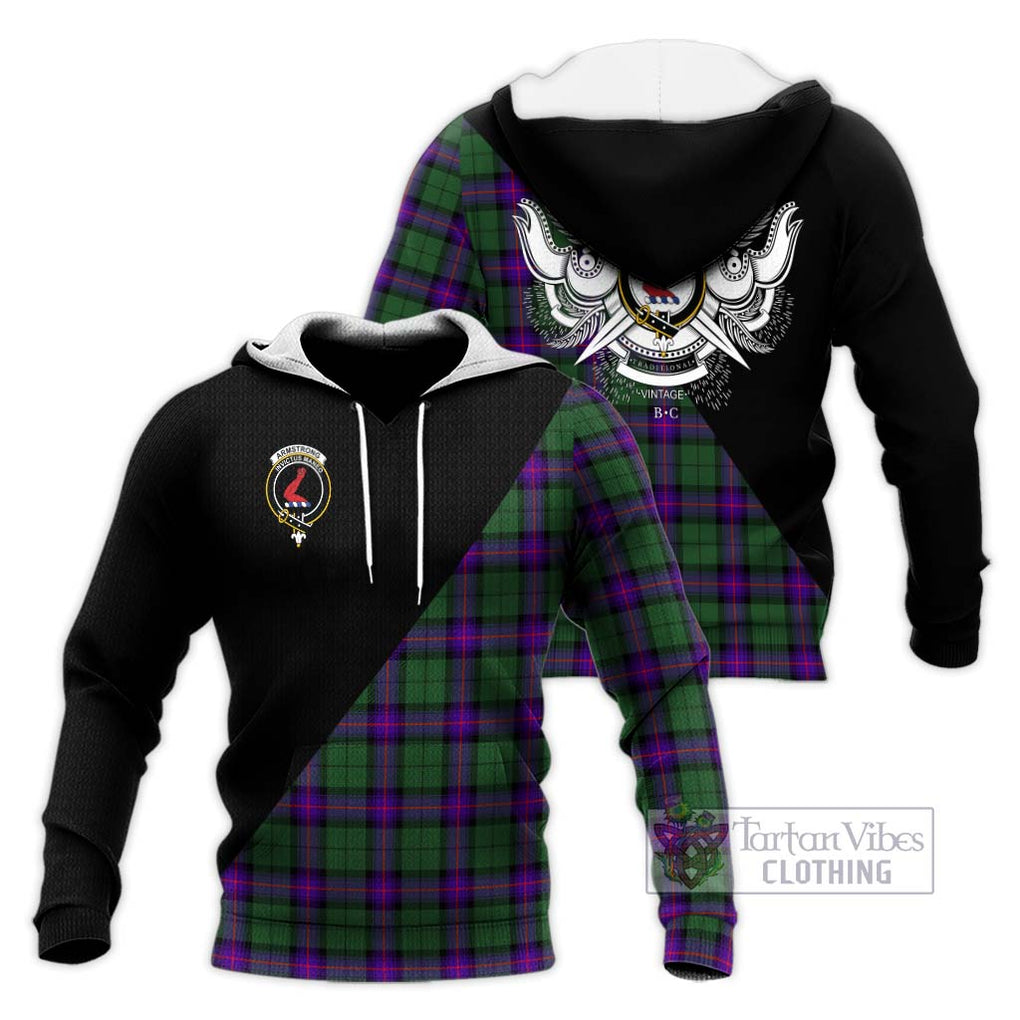 Armstrong Modern Tartan Knitted Hoodie with Family Crest and Military Logo Style Unisex Knitted Pullover Hoodie - Tartanvibesclothing Shop