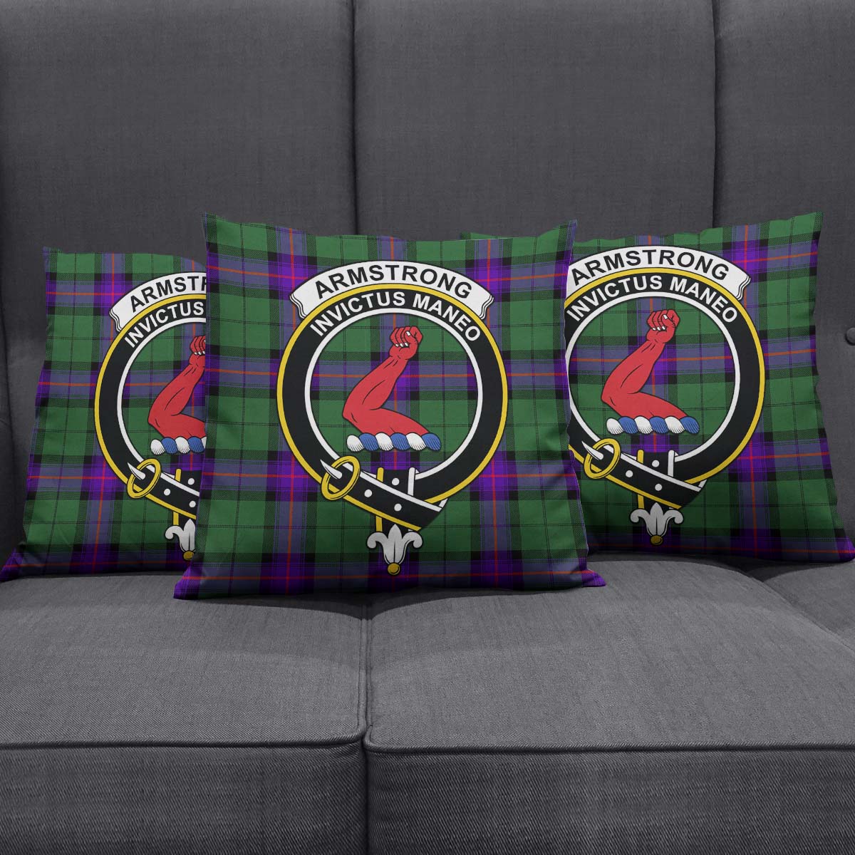 Armstrong Modern Tartan Pillow Cover with Family Crest Square Pillow Cover - Tartanvibesclothing