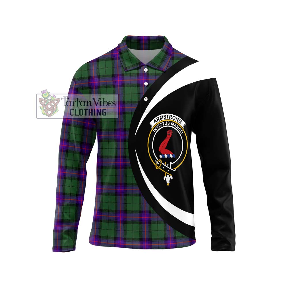 Armstrong Modern Tartan Long Sleeve Polo Shirt with Family Crest Circle Style Unisex - Tartan Vibes Clothing