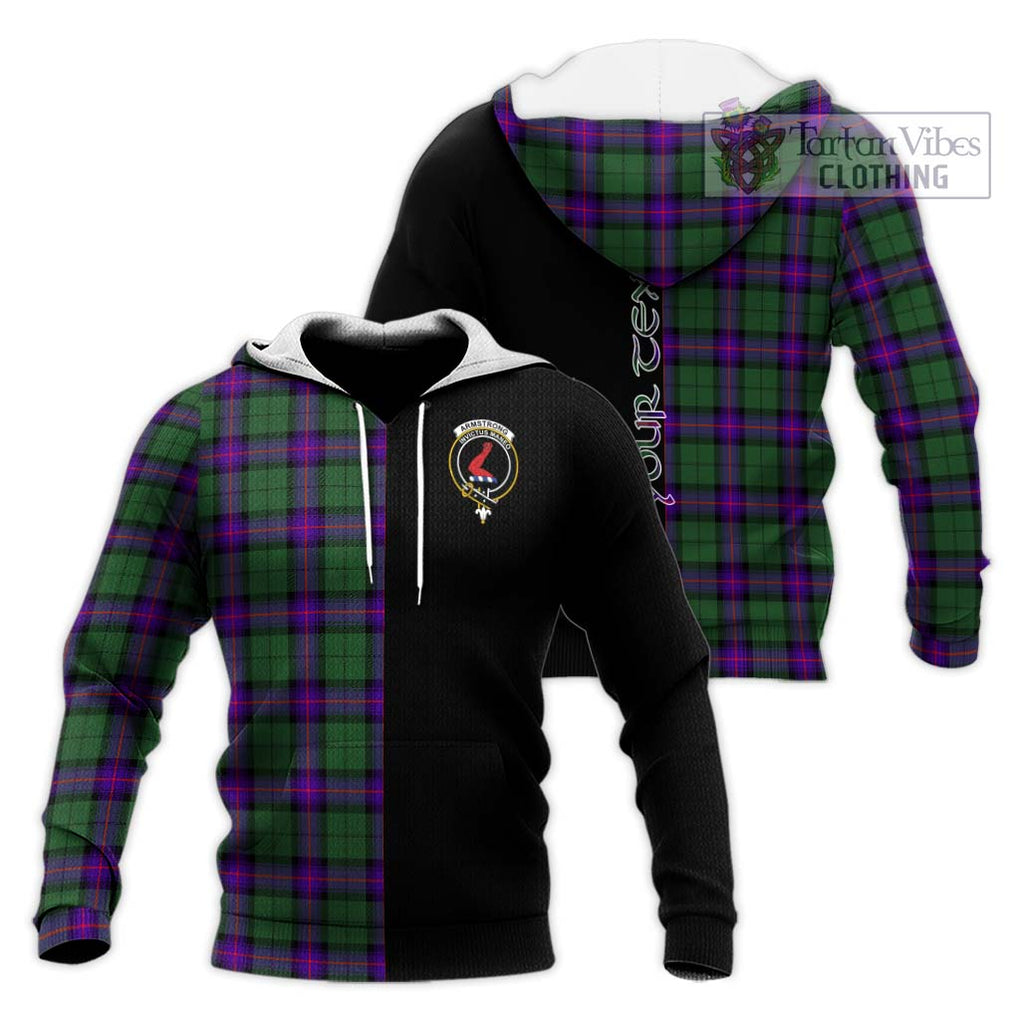 Armstrong Modern Tartan Knitted Hoodie with Family Crest and Half Of Me Style Unisex Knitted Pullover Hoodie - Tartanvibesclothing Shop