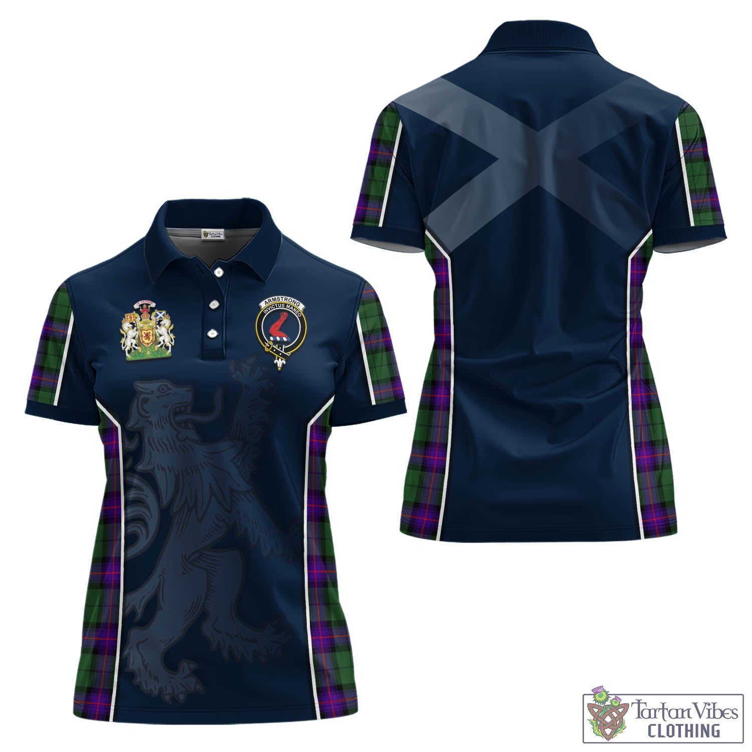 Tartan Vibes Clothing Armstrong Modern Tartan Women's Polo Shirt with Family Crest and Lion Rampant Vibes Sport Style