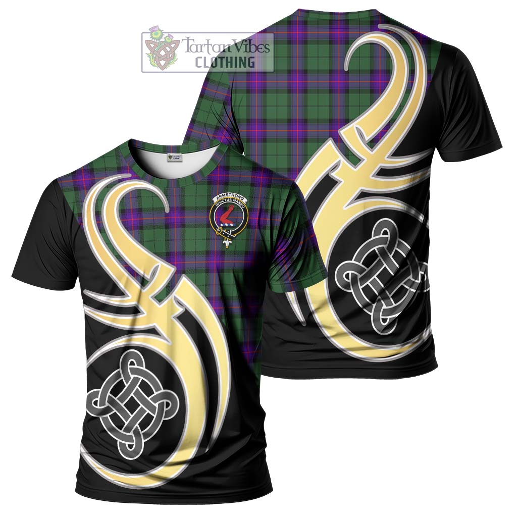 Tartan Vibes Clothing Armstrong Modern Tartan T-Shirt with Family Crest and Celtic Symbol Style