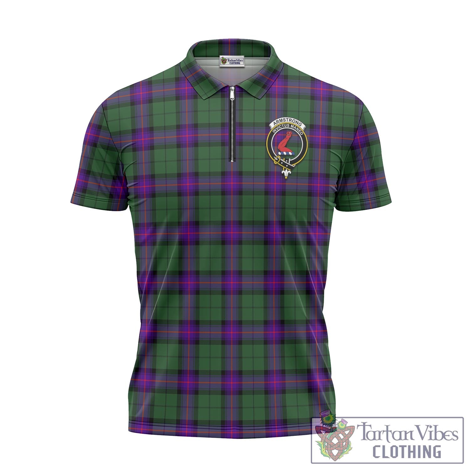 Tartan Vibes Clothing Armstrong Modern Tartan Zipper Polo Shirt with Family Crest