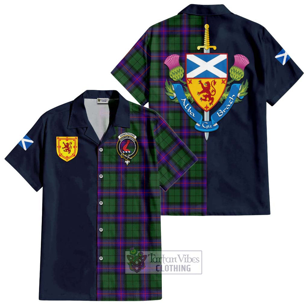 Tartan Vibes Clothing Armstrong Modern Tartan Short Sleeve Button Shirt with Scottish Lion Royal Arm Half Style