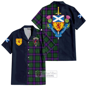 Armstrong Modern Tartan Short Sleeve Button Shirt Alba with Scottish Lion Royal Arm Half Style