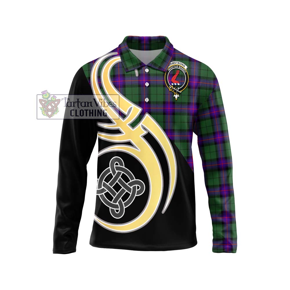 Armstrong Modern Tartan Long Sleeve Polo Shirt with Family Crest and Celtic Symbol Style Unisex - Tartan Vibes Clothing