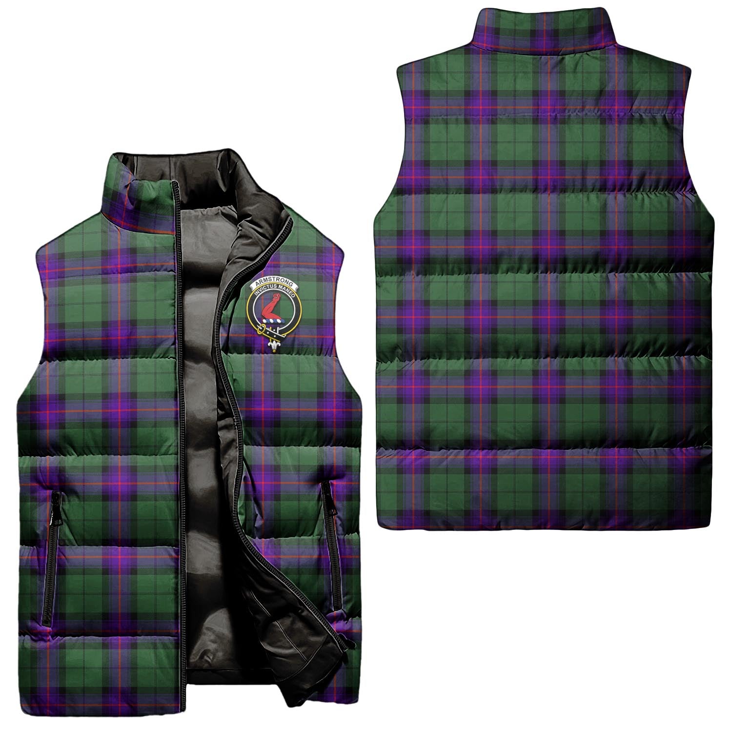 Armstrong Modern Tartan Sleeveless Puffer Jacket with Family Crest Unisex - Tartanvibesclothing