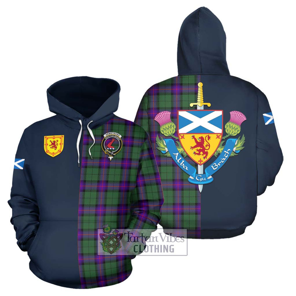 Tartan Vibes Clothing Armstrong Modern Tartan Hoodie with Scottish Lion Royal Arm Half Style