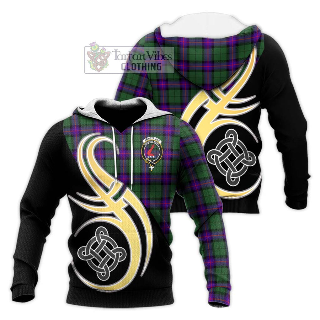 Armstrong Modern Tartan Knitted Hoodie with Family Crest and Celtic Symbol Style Unisex Knitted Pullover Hoodie - Tartan Vibes Clothing