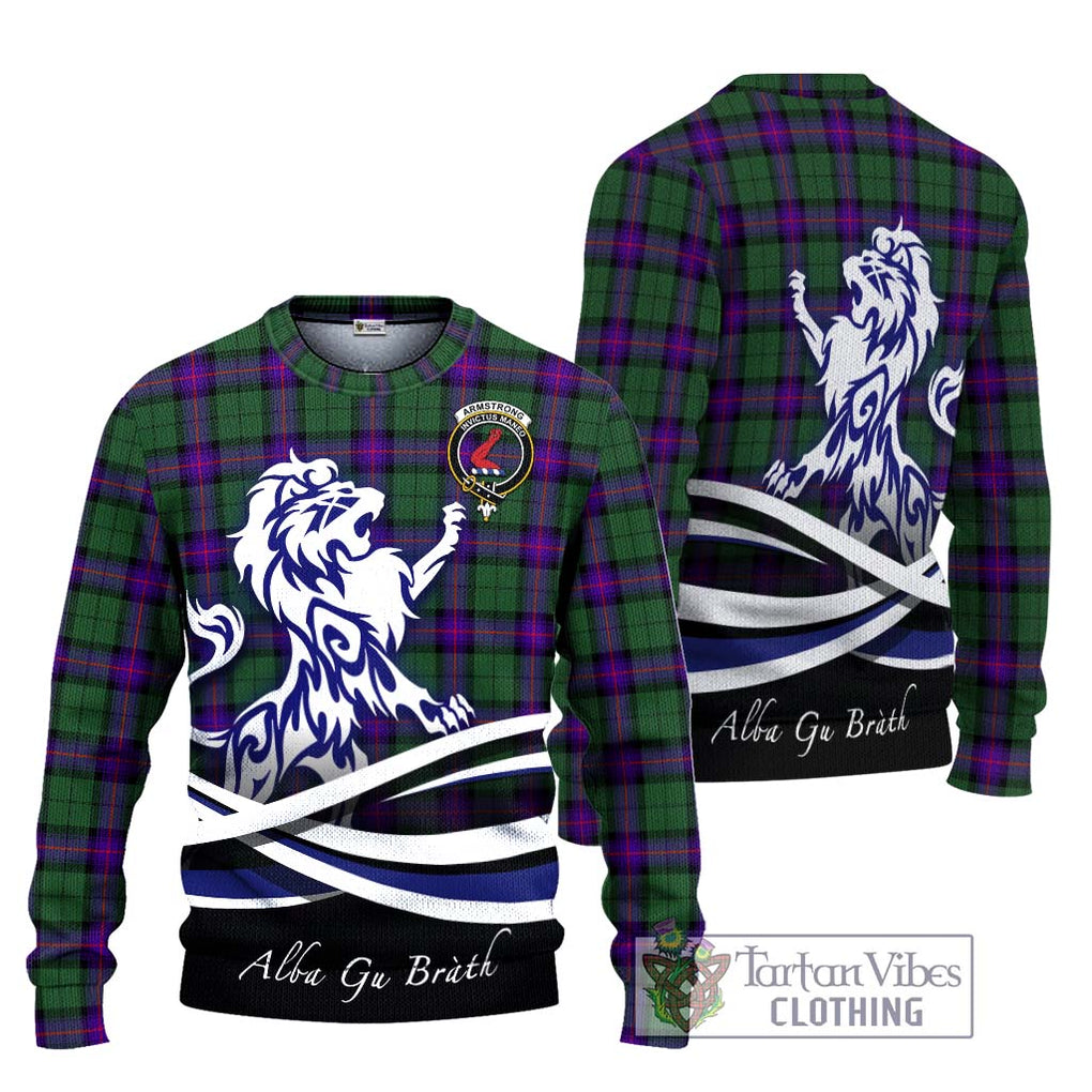 Armstrong Modern Tartan Knitted Sweater with Alba Gu Brath Regal Lion Emblem Unisex - Tartanvibesclothing Shop