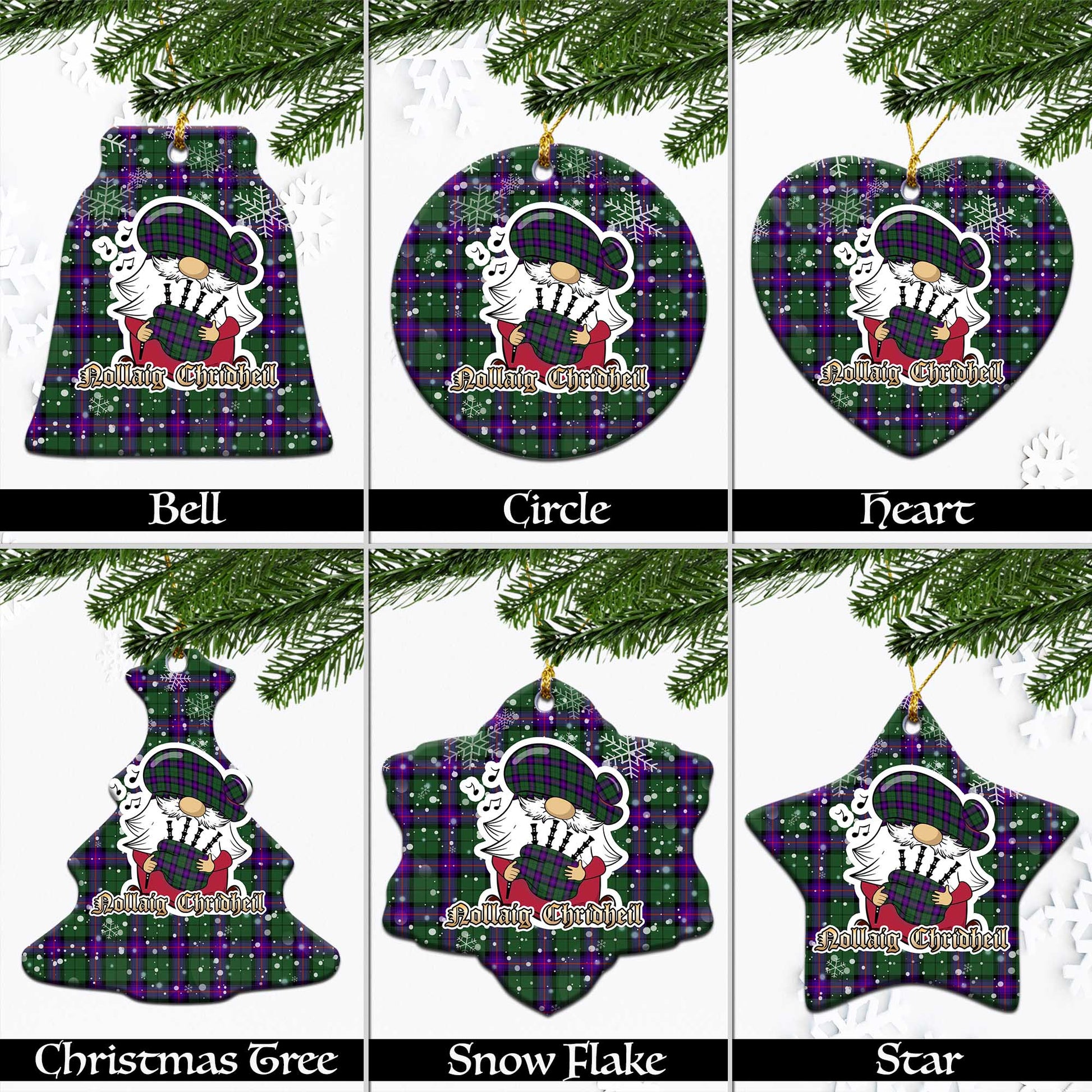 Armstrong Modern Tartan Christmas Ornaments with Scottish Gnome Playing Bagpipes Ceramic - Tartanvibesclothing