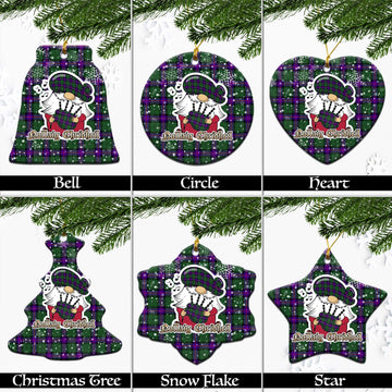 Armstrong Modern Tartan Christmas Ceramic Ornaments with Scottish Gnome Playing Bagpipes