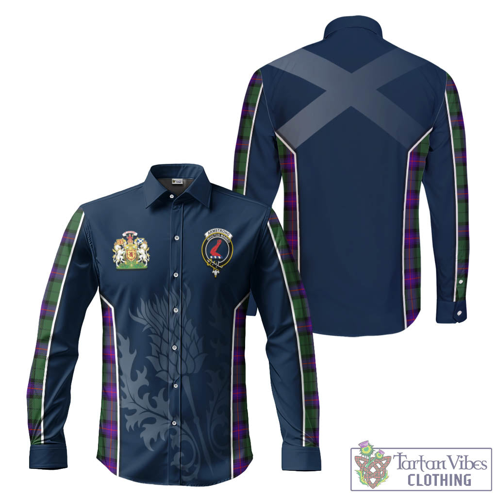 Tartan Vibes Clothing Armstrong Modern Tartan Long Sleeve Button Up Shirt with Family Crest and Scottish Thistle Vibes Sport Style