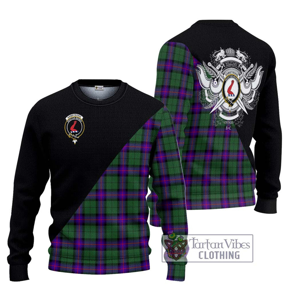 Armstrong Modern Tartan Knitted Sweater with Family Crest and Military Logo Style Unisex - Tartanvibesclothing Shop