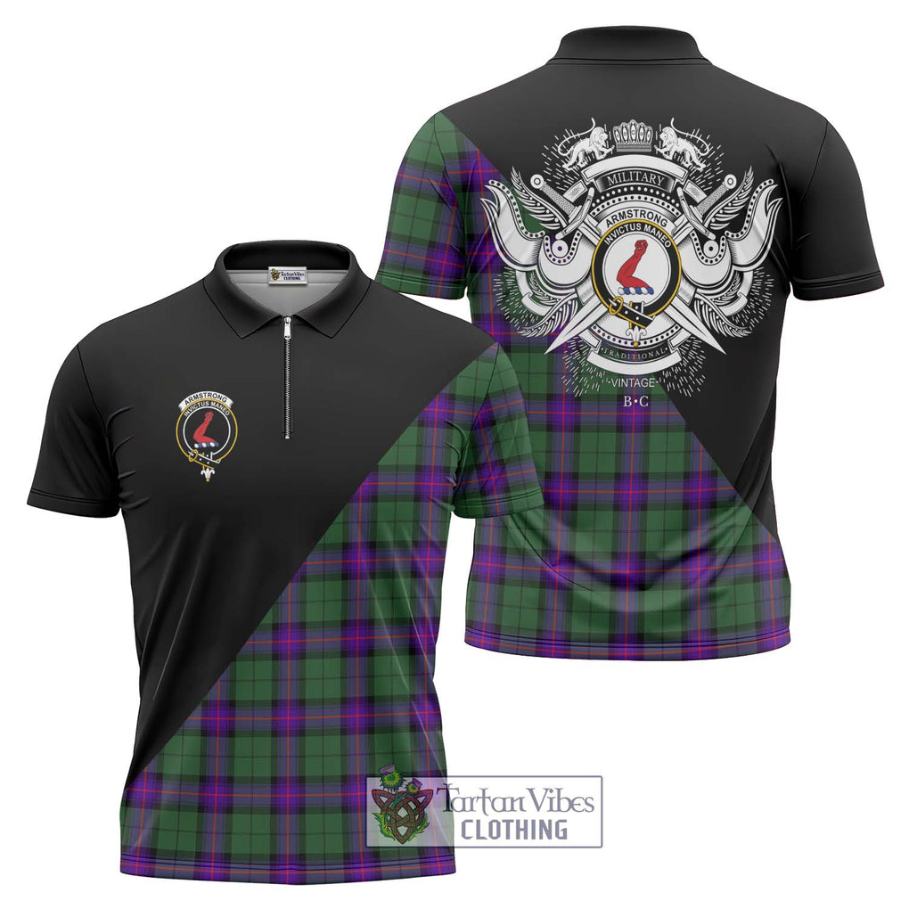 Armstrong Modern Tartan Zipper Polo Shirt with Family Crest and Military Logo Style Unisex - Tartanvibesclothing Shop