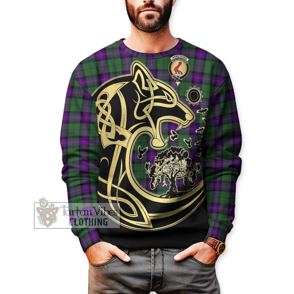 Armstrong Modern Tartan Sweatshirt with Family Crest Celtic Wolf Style Unisex - Tartan Vibes Clothing