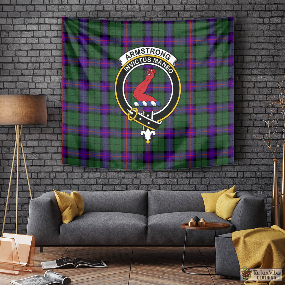 Tartan Vibes Clothing Armstrong Modern Tartan Tapestry Wall Hanging and Home Decor for Room with Family Crest