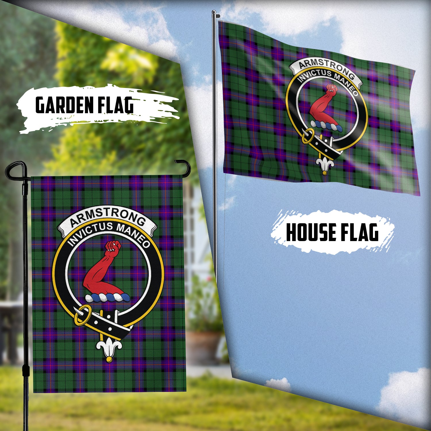 Armstrong Modern Tartan Flag with Family Crest Garden Flag (Vertical) - Tartan Vibes Clothing