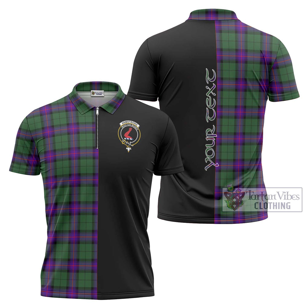 Armstrong Modern Tartan Zipper Polo Shirt with Family Crest and Half Of Me Style Unisex - Tartanvibesclothing Shop